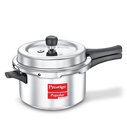 Prestige Popular Svachh Virgin Aluminium Spillage Control Outer Lid Pressure Cooker, 4 L (Silver), 4 Liter