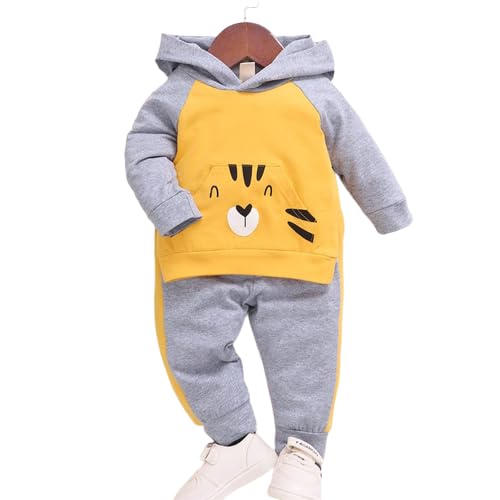 Kwikk Fancy Dresses Animal Tiger Fleece Tracksuit Cotton Full Sleeves T-Shirt and Pant Set for Baby Printed Sweatshirt Boys and Girls Winter Clothing Set Grey