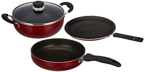 Amazon Brand - Solimo 3-Piece Aluminium Cookware Set - Fry Pan, Kadhai & Tawa | 2-Way 3 Layer Non-Stick Coating | Induction Friendly design | PFOA Free | High Temperature Resistant Exterior Coating