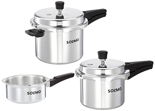 Amazon Brand - Solimo Aluminium Outer Lid Pressure Cookers - 2, 3 & 5 Litres, Induction (Silver), 3 Liter