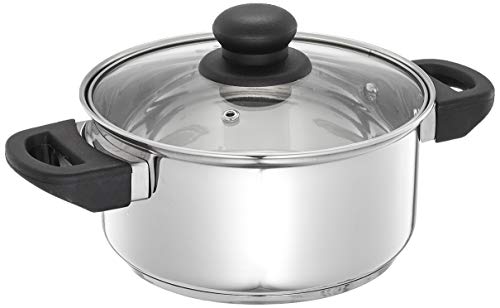 Amazon Brand - Solimo Stainless Steel Dutch Oven with Glass Lid, Induction Base (18cm, 2 liters)