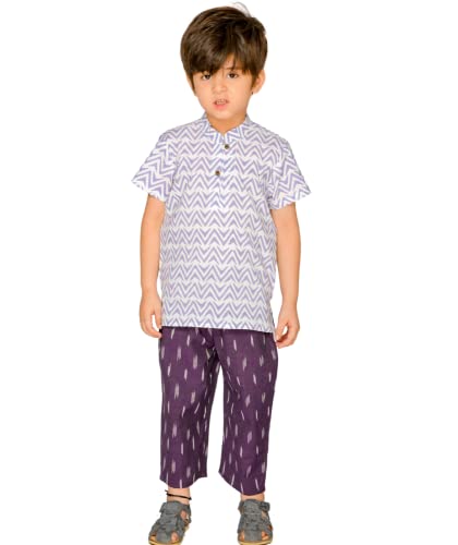 Baby Boys Clothes Cotton Shirt Pant Set 3-4 Years White Purple Kids Wear Children Birthday Party Dresses Half Sleeves Summer Style Outfit Tiny Bunnies