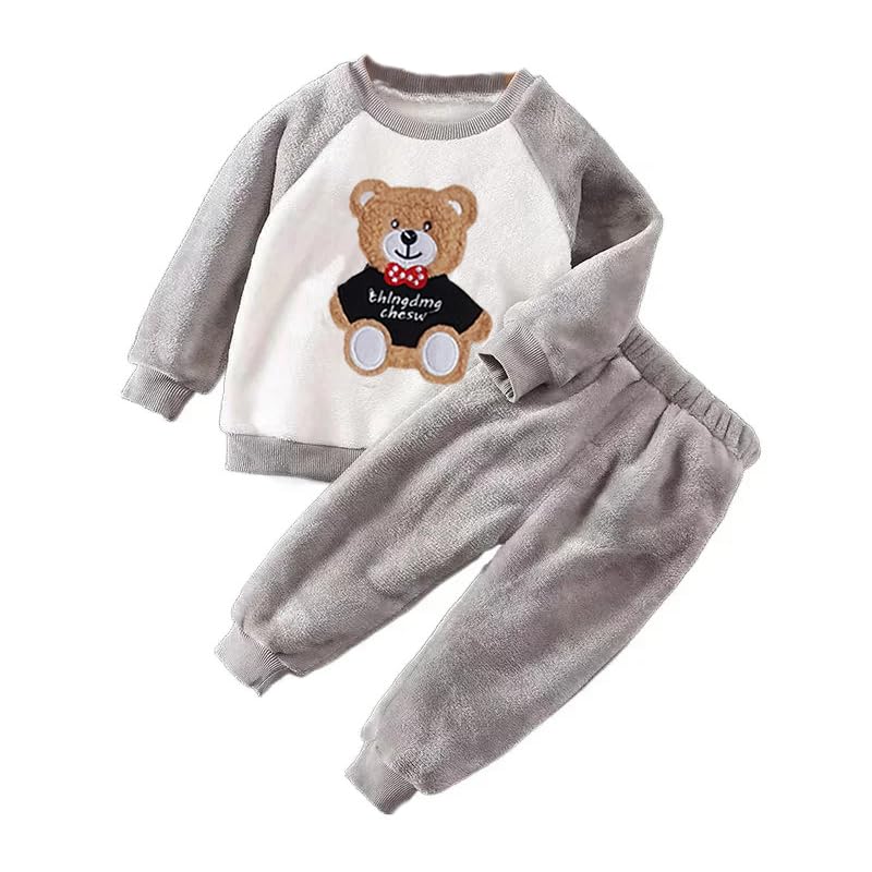 Bold N Elegant Bicolor Cartoon Winter Warm Fleece Kid's Sweatshirt Tshirt and Pajami Pyjama Clothing Set for Boys Girls