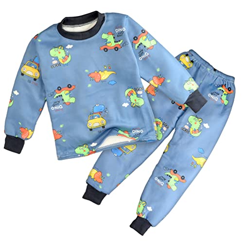 Bold N Elegant Cute Winter Warm Fleece Kid's Cartoon Sweatshirt Tshirt and Pajama Pant Clothing Set Random Mix Print for Boys Girls