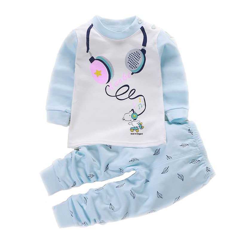 Bold N Elegant Full Sleeve Cute Cartoon Print T-Shirt & Pajama PJ Jogger Clothing Set for Infant Toddler Baby Boy Girl Kids