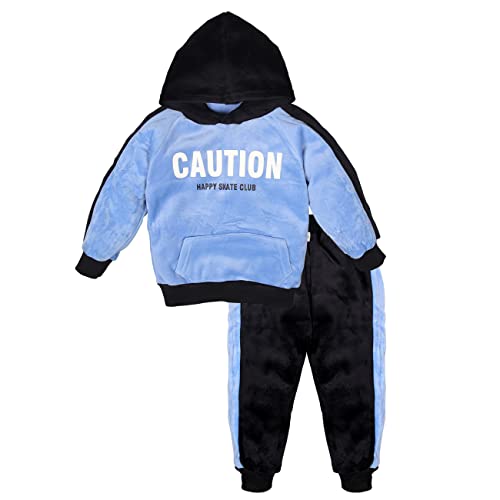 Bold N Elegant Warm Velvet Pullover Sweatshirt Hoodie Tshirt and Pyjama Set Winter Clothing Set for Infant Toddler Baby Boys Girls