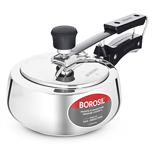 Borosil Pronto Induction Base Inner Lid Stainless Steel Pressure Cooker, 6.8 Mm Thick Base, 1 liter