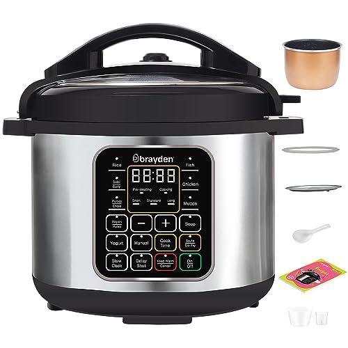 Brayden Marvo 5 Litre 11 in 1 Automatic Multi-Purpose Electric Pressure Cooker, Non-Stick Cooking Pot, 15 Pre-set Indian Menus, 8Hrs Slow Cook Function, 24 Hrs Delay Timer (Brushed Silver)