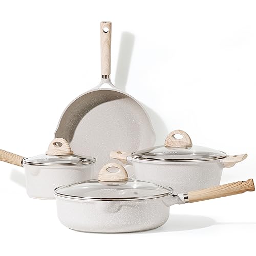 CAROTE 4 Pieces Pots and Pans Set Nonstick, Kitchen Cookware Sets, Induction Cookware, Pans for Cooking, Healthy Low-Fat