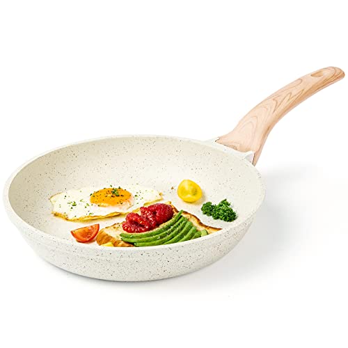 CAROTE Non Stick Frying Pan, Granite Omlette Egg Pan, Induction&Gas Fry Pan, Fish Pan, PFOA Free (20 CM, Steel Whie Granite)