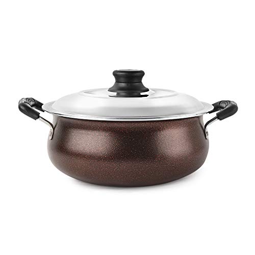 CELLO Non Stick Induction Compatible Gravy/Biryani Handi with Stainless Steel Lid, 2.5 LTR, Brown, 2.5 Liter