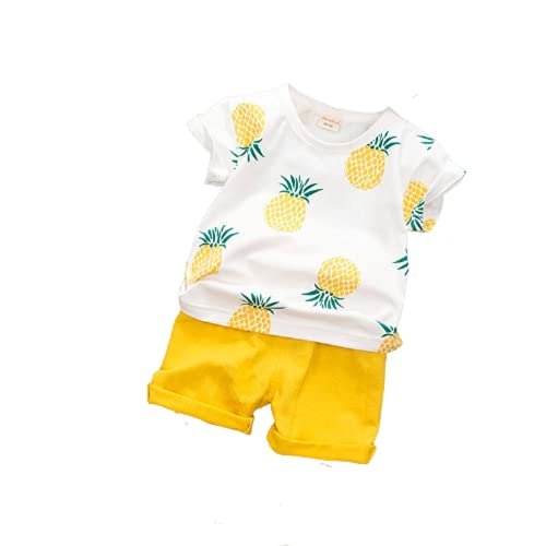 FABIO KIDS BOYS SUMMER COTTON PINEAPPLE PRINT TOP AND BOTTOM SETS IN YELLOW COLOR