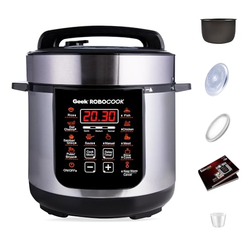 Geek Robocook Zest 3 Litre Electric Pressure Cooker | NS Cooking Pot | 13 Indian Preset Menus | Ideal for 2 People, Silver