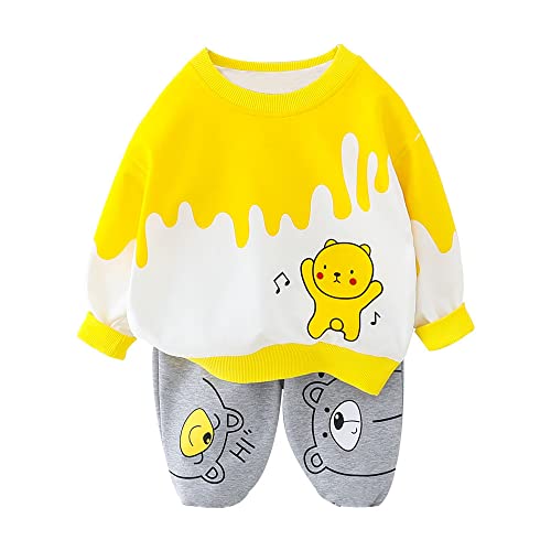 Googogaaga Boy's Cotton Full Sleeves Sweatshirt with Pant Set in Yellow Color