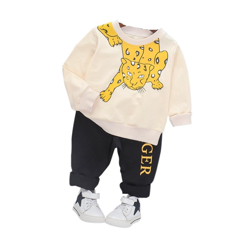 Googogaaga Boy's Cotton Printed Sweatshirt With Joggers in Cream Color Baby Boys Clothing Set