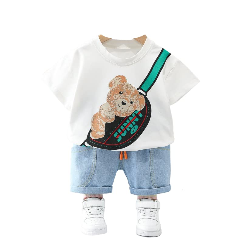 Googogaaga Boy's Cotton Printed T-Shirt with Shorts in White Color Baby Boys Clothing Set