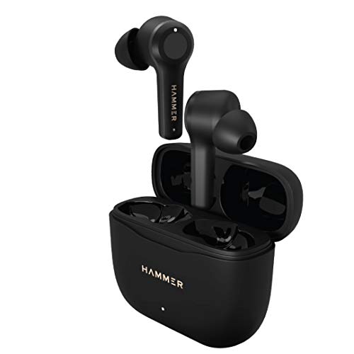 HAMMER Solo PRO True Wireless Earbuds Best for Calling Upto 15 Hours Playback time with Charging Case Bluetooth V5.0 in-Ear Earphones, Dual Mic (Each TWS Buds), Enhanced Bass, Type C Charging (Black)