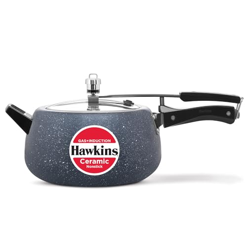 Hawkins 5 Litre Ceramic Nonstick Pressure Cooker, Induction Inner Lid Cooker, Granite Contura shaped Cooker, Best Cooker (ICC50)