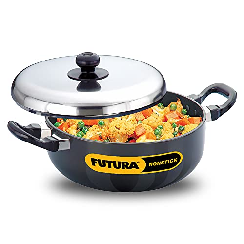 Hawkins Futura Nonstick All-Purpose Pan 3L, 22 cm, 3.25 mm with SS Lid (Black)