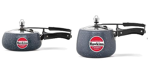 Hawkins Granite Ceramic Non Stick Inner Lid Handi/Contura Pressure Cooker, Combo Set, Grey (2 Litre and 3 Litre)