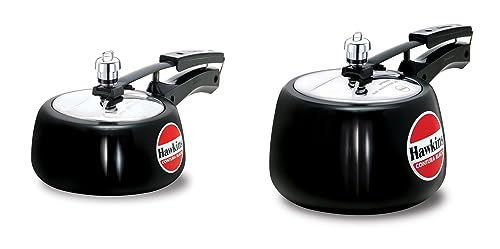 Hawkins Hard Anodised Contura Inner Lid Pressure Cooker Combo Set, Black (1.5 litre and 3 litre)