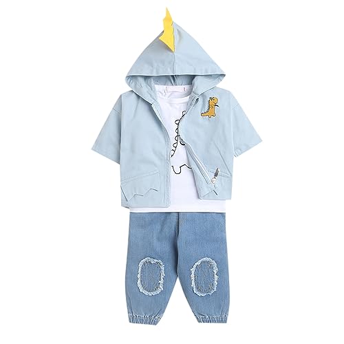 Hopscotch Boys Blue Animal Print Tee, Jacket And Pant Set