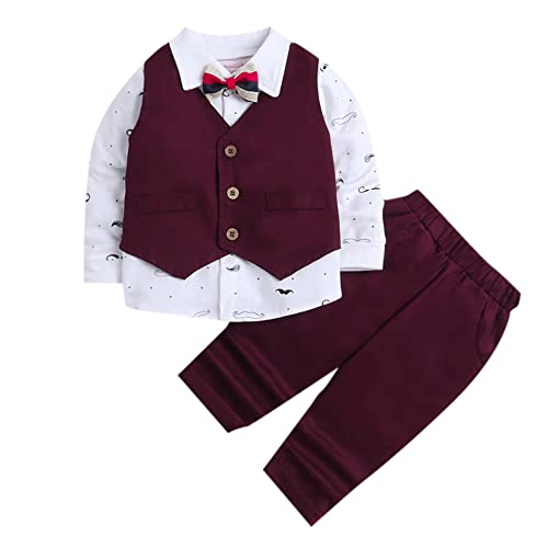 Hopscotch Boys Cotton Graphic Print Shirt And Formal Set In Maroon Color