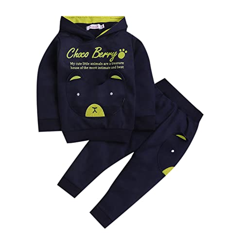 Hopscotch Boys Cotton Typography Print Sweatshirt And Pant Set In Navy Color