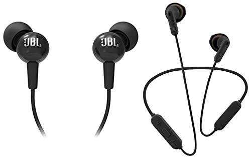 JBL Tune 215BT, 16 Hrs Playtime with Quick Charge, in Ear Bluetooth Wireless Earphones with Mic Type C & Voice Assistant Support (Black) & C100SI Wired in Ear Headphones with Mic