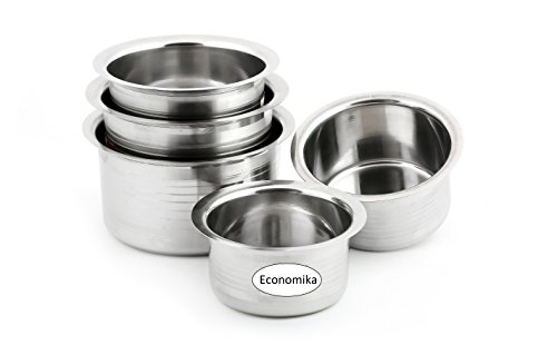 KCL Ekonomica Stainless Steel Kitchen Tope Induction & Standard Utensils Cookware Set - 5 (Capacity 500 ml, 750 ml, 1000 ml, 1500 ml, 2000 ml)