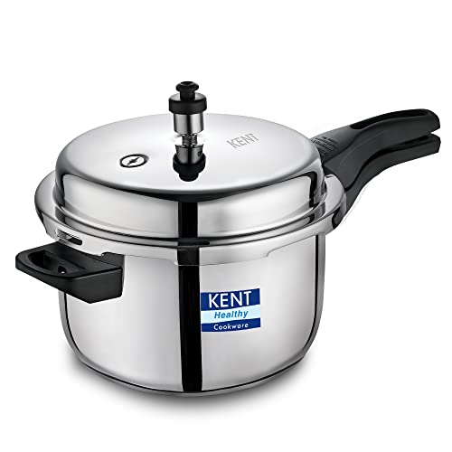 KENT Stainless Steel 5 Litre Pressure Cooker with SS Outer Lid | 4.66mm Heavy Encapsulated Bottom | Injection Moduled Handles For Durability | Lead Free Safety Valve | Suitable For Induction Cooktop