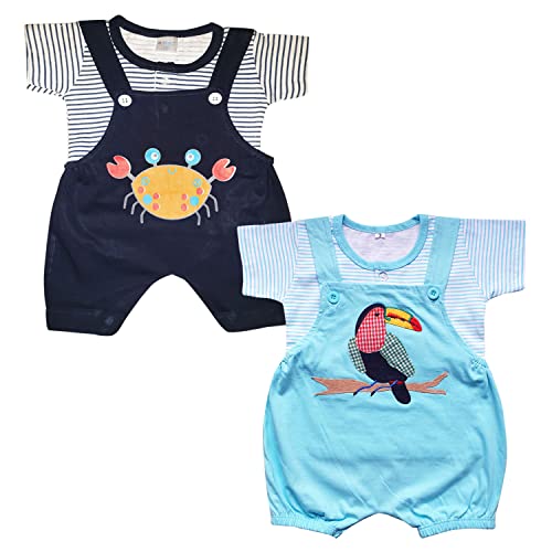 KIDEEZGUILD... Newborn Baby Boy's Baby Girl's Cotton Dungaree Combo Pack of 2