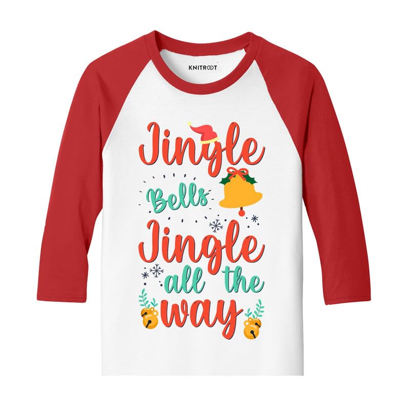 KNITROOT Christmas Raglan Tshirt for Baby Boy Christmas Bells Jingle All The Way