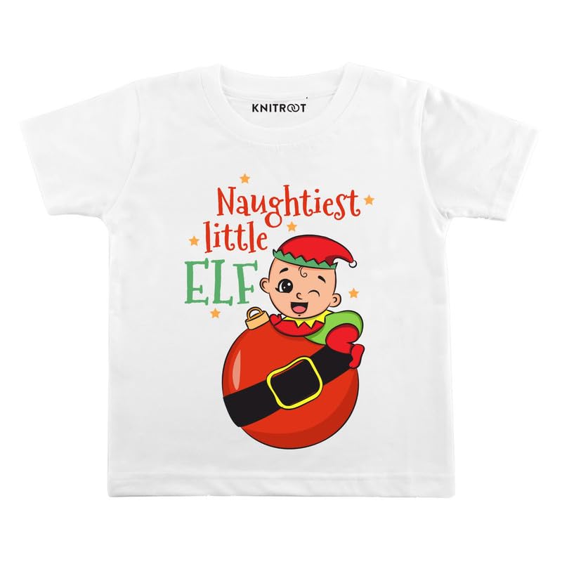 KNITROOT Christmas Tshirt for Baby Boy Naughtiest Little Santa Elf