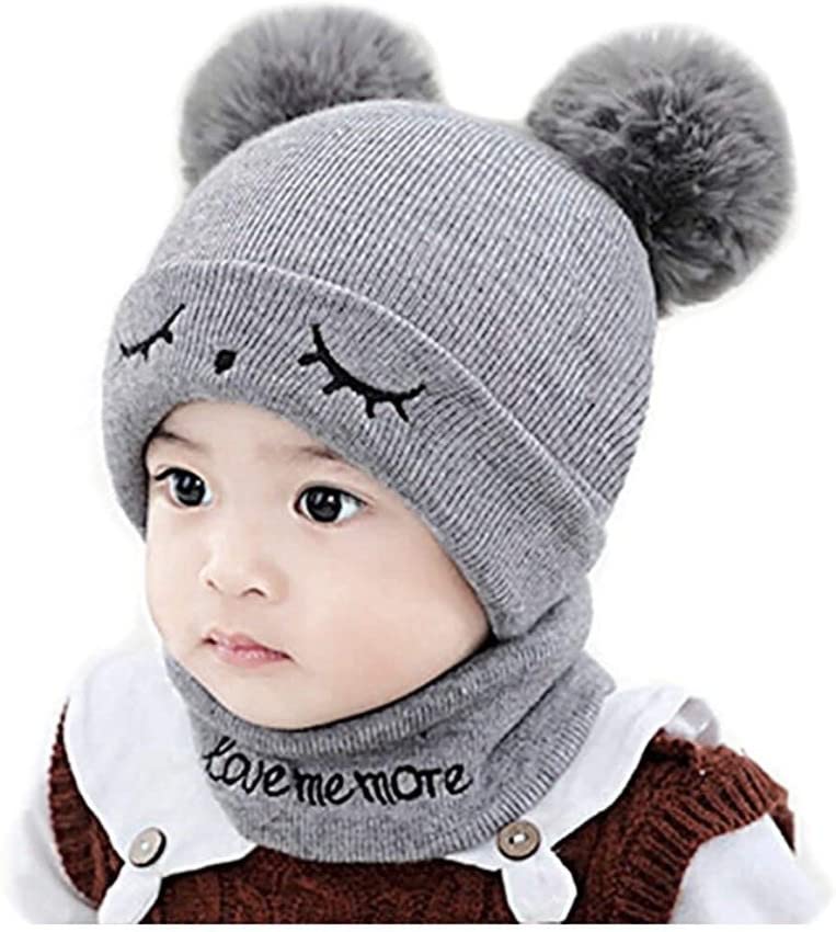 Kids Baby Winter Knit Hat Scarf Set Toddler Girls Boys Woolen Soft Wool Acrylic Lycra Pom Pom Beanie Cap Neck Warmer (Age 6 Month to 3 Yrs)