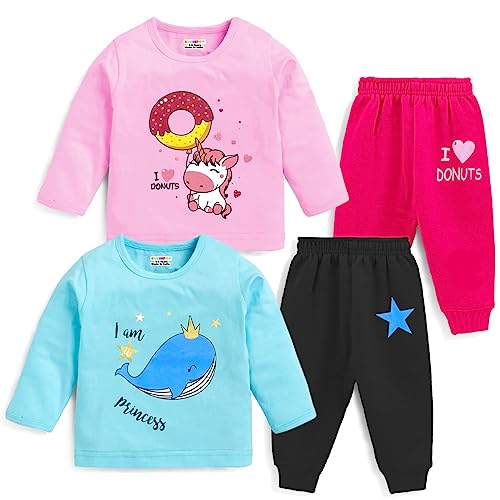 Kuchipoo Baby Girl Regular Fit Cotton T-Shirts and Pyjamas Set