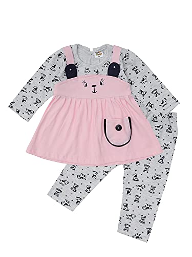 NammaBaby Premium Baby Girls Full Sleeves Tees with Pant Baby Girl's Cotton Frock Top With Leggings, Frill Bunny Doll Pack of 1