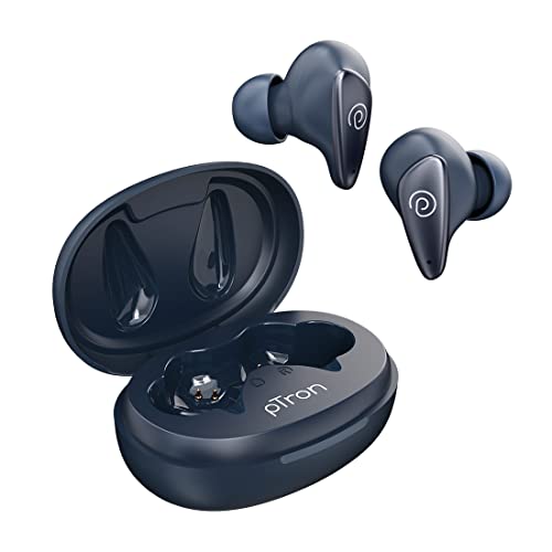 PTron Bassbuds Wave ENC Bluetooth 5.3 Wireless Headphones, 40Hrs Total Playtime, Movie Mode & Deep Bass, Low Latency in-Ear TWS Earbuds, Stereo Calls, Smooth Touch Control & Type-C Charging (Blue)