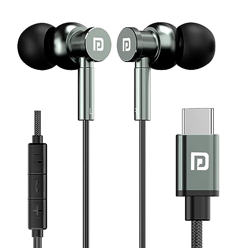 Portronics Conch Tune C in Ear Type C Wired Earphones with Mic,10mm Driver, 1.2m Nylon Braided Anti Tangle Wire, in line Controls, Metal Alloy Body, Wide Compatibility(Grey)