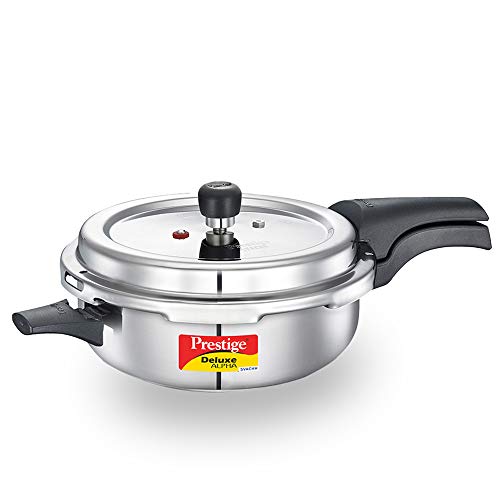 Prestige 4L Svachh Deluxe Alpha Senior Pressure Pan stainless steel|Outer lid|Ideal for 4-6 persons|Deep lid for spillage control|Gas & induction compatible|Silver|10 years warranty