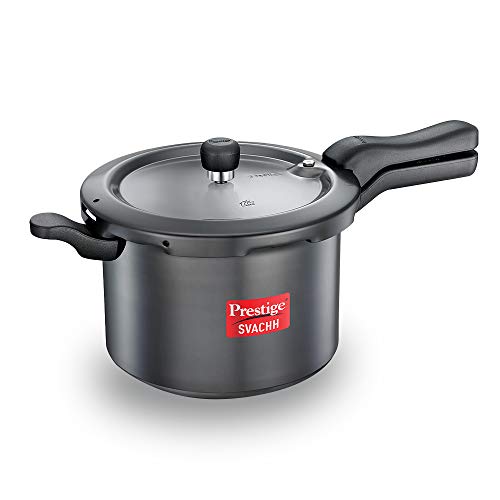 Prestige 5 Litres Svachh Induction Base Outer Lid Hard Anodized Pressure Cooker | Deep lid Spillage Control | Black | Anti-Bulge Base | Controlled Gasket Release System | Cool Touch Weight