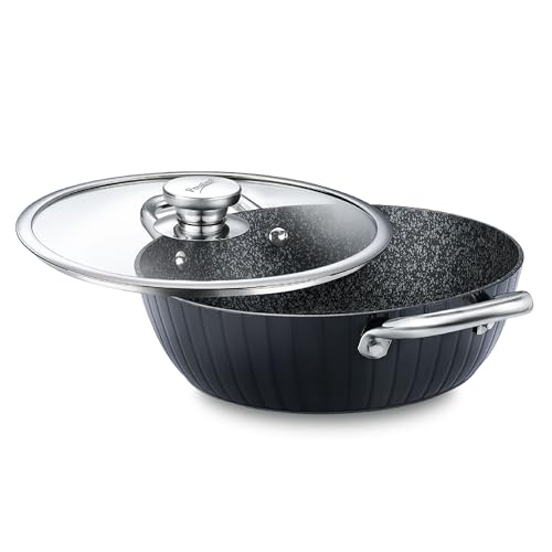 Prestige Durastone Hard Anodised 6 Layer Non-Stick Kadai with Glass Lid, (24 cm, 2.5 Litre) (Black)