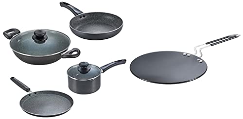 Prestige Hard Anodised Cookware Induction Base Paratha Tawa, 265mm, Black + Prestige Omega Granite Aluminium Kitchen Set, 4-Pieces, Black