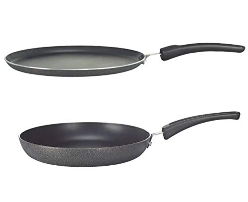 Prestige Omega Select Plus Non-Induction Base Aluminium Omni Tawa 25 cm and Fry Pan 20 cm, 2 Piece Set, Black