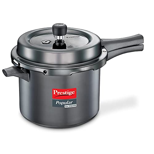 Prestige Popular Svachh Hard Anodised Outer Lid Pressure Cooker (5.0 L, Black, Deep Lid-Controls Spillage), 5 Liter