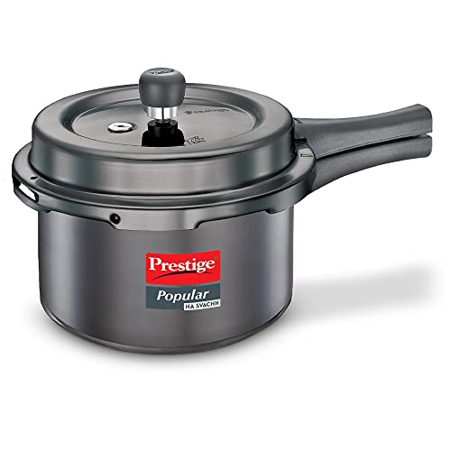 Prestige Popular Svachh Hard Anodised Pressure Cooker(3.0 L, Black, Deep Lid-Controls Spillage)