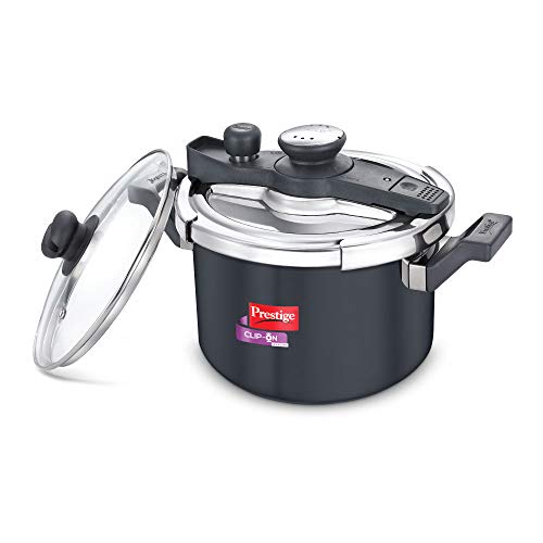 Prestige Svachh Clip-on 5 Liter Hard Anodised Outer Lid Aluminium Pressure Cooker, Black