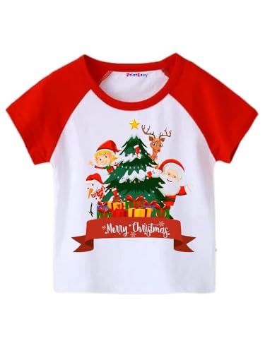 PrintEasy� Merry Christmas Printed Cotton Round Neck Short Sleeve Regular Fit Unisex Kids T-Shirt for Boys & Girls (Design-05)