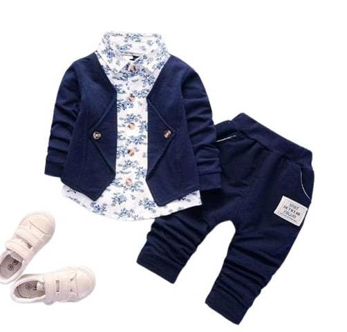 SIDDHI CLOTHING Baby Boy Dress Clothes Toddler Outfits Infant Tuxedo Formal Suits for Kids Long Sleeve Shirt + Pants Set (BLUE SUIT)