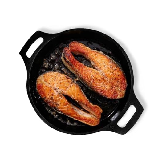 The Indus Valley Preseasoned Cast Iron Fish Fry Pan with Double Handle| Medium 22.5cm/ 8.8inch, 1.5kg | Induction Friendly | Nonstick Fish Fry Pan, 100% Pure & Toxin Free, No Chemical Coating